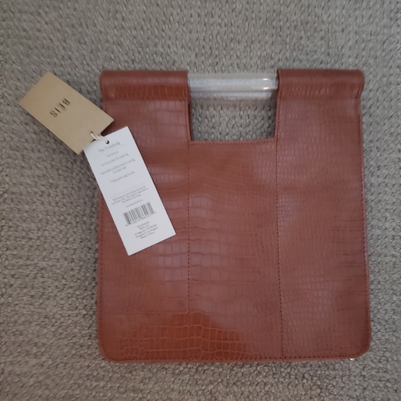 Béis The Crossbody In Cognac Croc Brown Faux Leather Convertible Purse